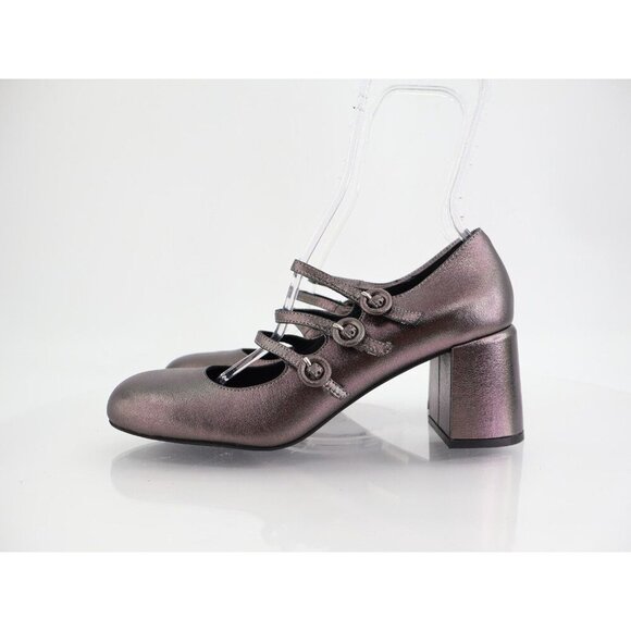 Jeffrey Campbell Tierz Mary Jane Pump Size 10 Pewter Iridescent Strappy Block - Picture 4 of 12